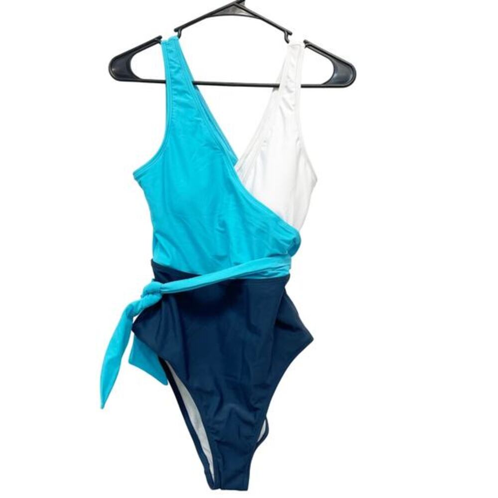 Cupshe Women's Blue Colorblock Bowknot One Piece Swimsuit‎ Size Medium